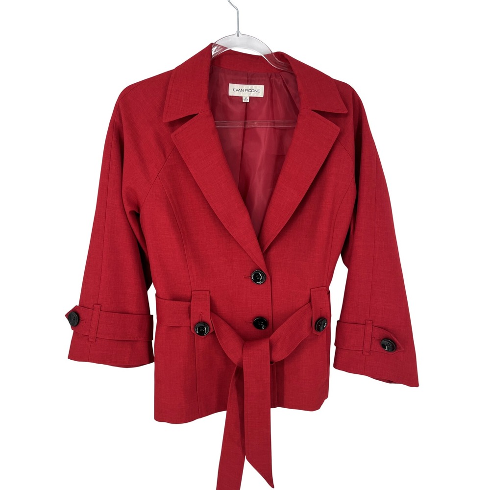 Evan Picone Womens Blazer 12 Red Belted 3/4 Sleeve Office Workwear Teacher